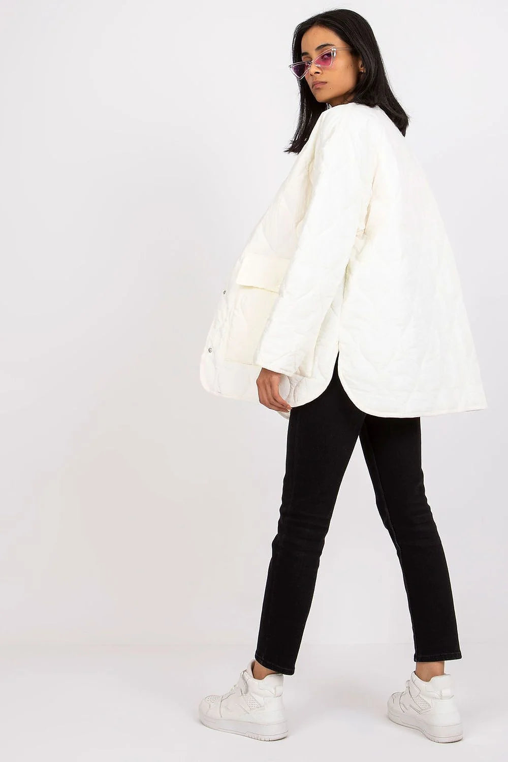 Veste matelassée pour femmes couleur rose pastel oversized manches longues fermeture à boutons-pression polyester 100 %