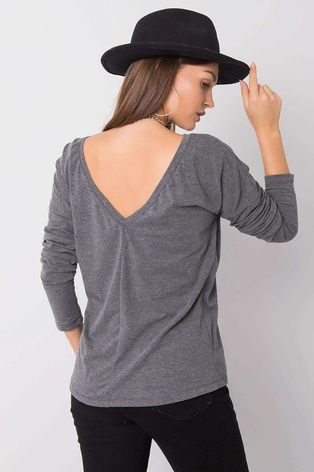 Chemisier femme coton manches longues élégant décontracté col rond gris clair casual moderne mode
