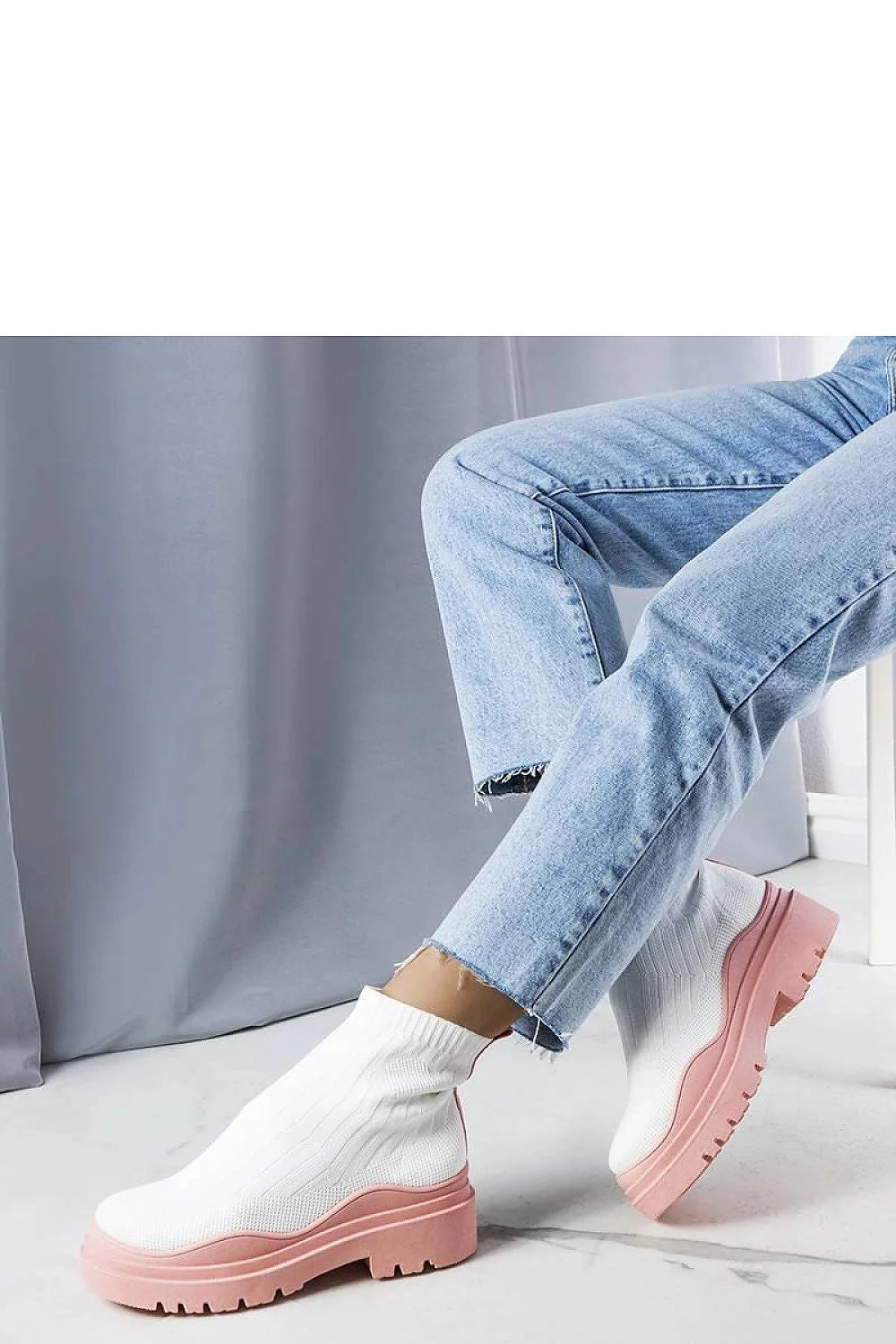 Bottines chaussettes blanches semelle rose Cali tige mi-mollet bottes mode femmes confortables occasionnelles