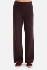 pantalon femme côtelé marron chocolat maille extensible taille élastique coupe décontractée jambes larges légèrement évasées longueur pleine tombé fluide