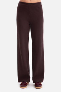 pantalon femme côtelé marron chocolat maille extensible taille élastique coupe décontractée jambes larges légèrement évasées longueur pleine tombé fluide