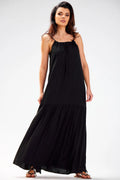 Robe de jour awama été longue ample dos nu viscose noire fabrication polonaise femme
