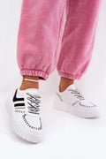 Chaussures de sport modernes pour femmes en simili cuir blanc coutures noires style audacieux