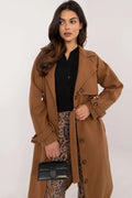 manteau camel trench laine élégant doubleboutonnage ceinture ajustable manches sangles réglables grands revers coupe droite oversize longueur genou