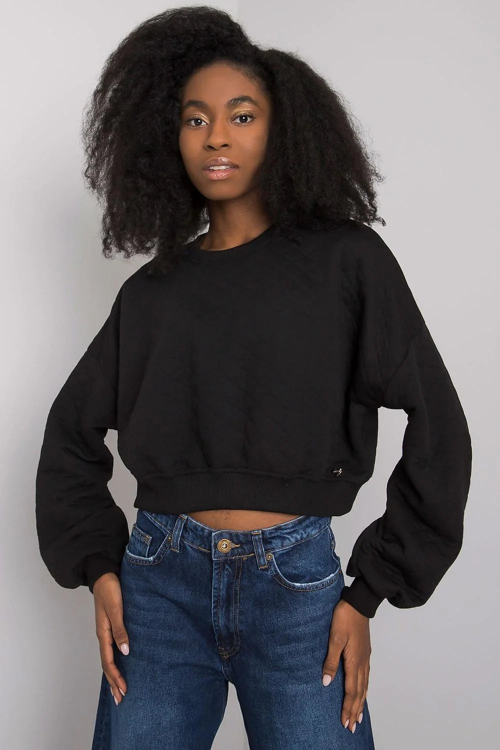 Sweatshirt femme moderne décontracté tissu matelassé kaki losanges manches longues ample urban casual