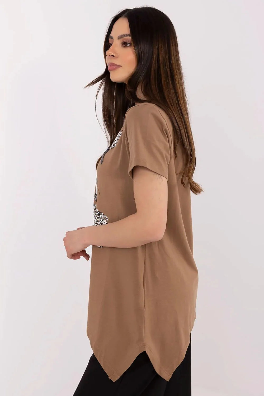 T-shirt femme style casual imprimé animal coton elasthanne coupe fluide manches courtes col rond