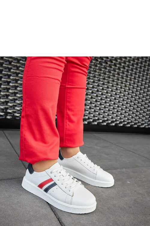 baskets femme blanches cuir naturel lisse semelle plateforme épaisse antidérapante talon 3cm bandes latérales rouge bleu