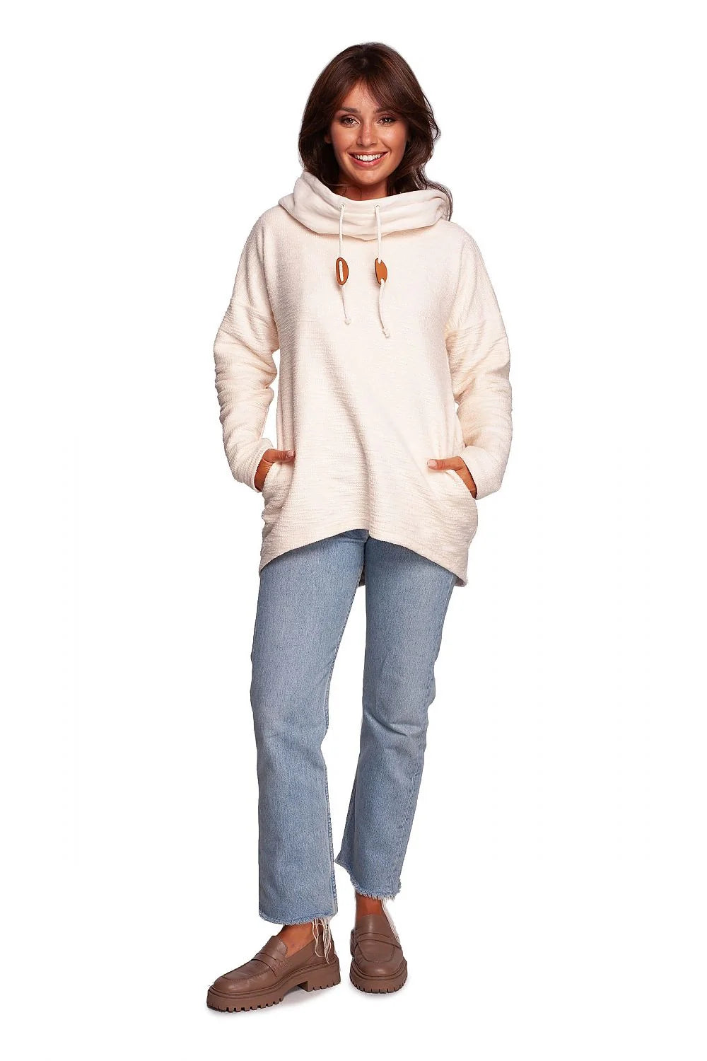 Sweatshirt Be Wear pour femme confort style décontracté design minimaliste couleur crème matériau doux