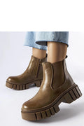 Bottines pour femme moderne audacieuses couleur taupe cuir lisse élastiques latéraux fermeture éclair confortable talon modéré semelle épaisse hiver 2023