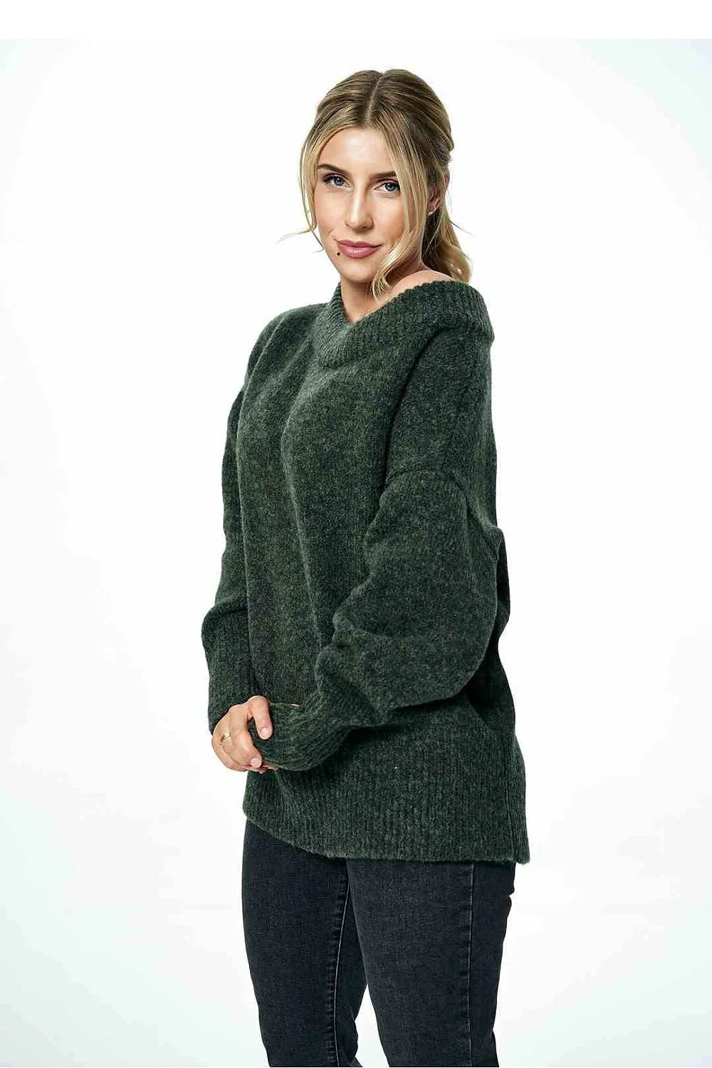 Pull ample pour femme en laine acrylique et polyester, rose pastel, manches longues côtelées, col rond, style classique, doux et confortable