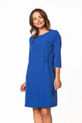 Robe de jour Tessita élégante coupe droite manches 3/4 couleur bleu vif matière fluide tailles S à XXXL