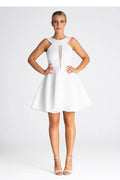 Robe de cocktail élégante épaules dégagées encolure V transparente jupon évasé fermeture invisible polyester robe femme occasionnels