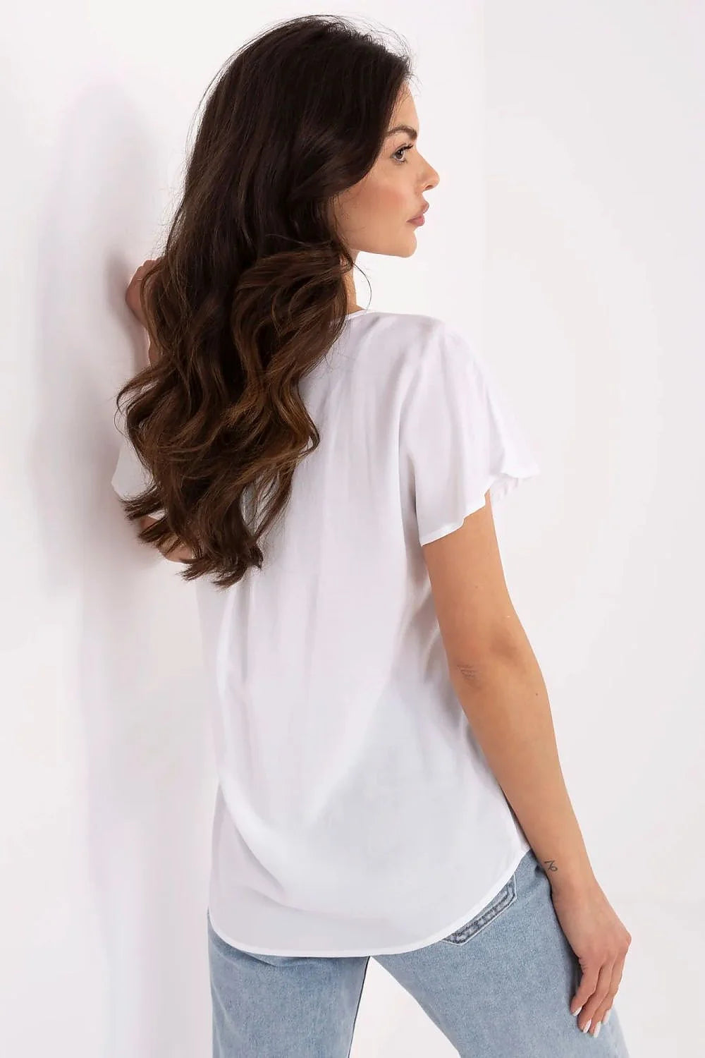 Chemisier Sublevel élégant décolleté V manches courtes coupe droite tissu fluide blanc pur femmes occasionnels professionnels