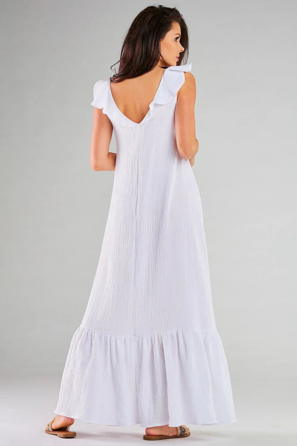 Robe longue Infinite You style romantique coton gauze volants encolure ronde bretelles larges robe été femme