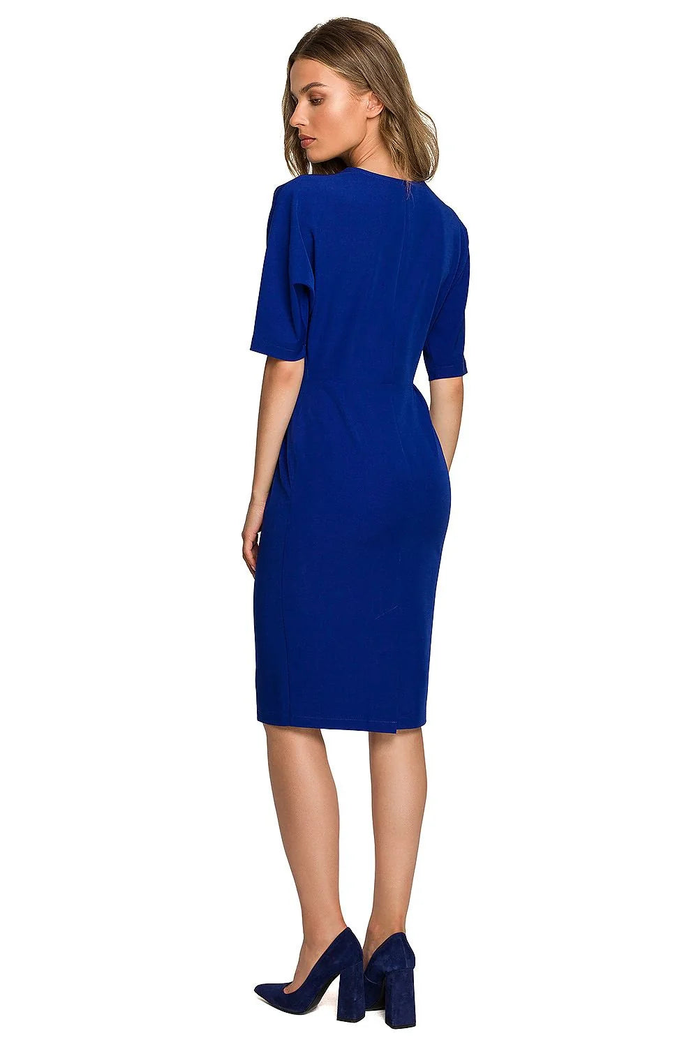 Robe de jour élégante ajustée manches chauve-souris longueur genoux vert émeraude polyester viscose elasthanne femme