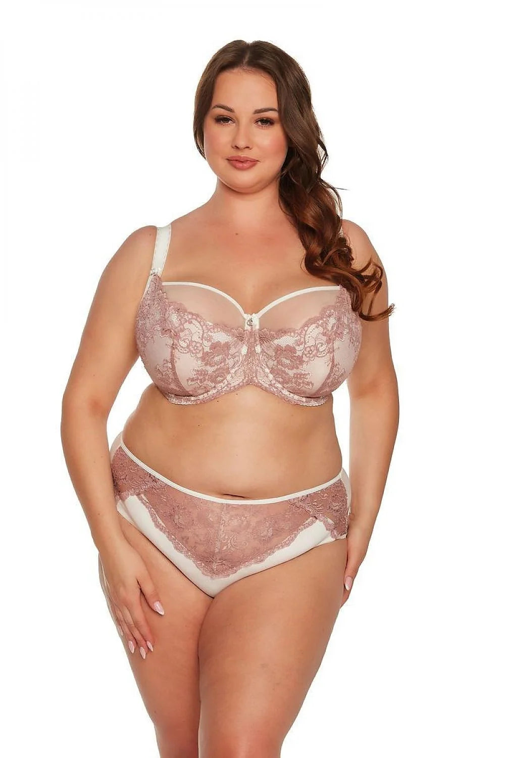 Ensemble de lingerie féminine Culottes Gaia soutien-gorge balconnet dentelle rose antique culotte classique tissu blanc cassé confort ajustable