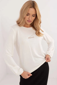 Chemisier Relevance pour femme en micro modal blanc manches longues col rond style minimaliste embroidery MIMMIN