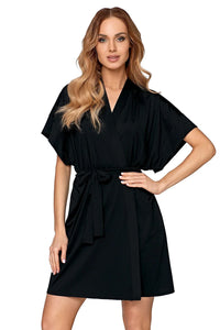 Peignoir kimono satin noir élégant et confortable manches larges ceinture ajustable pour femmes chic
