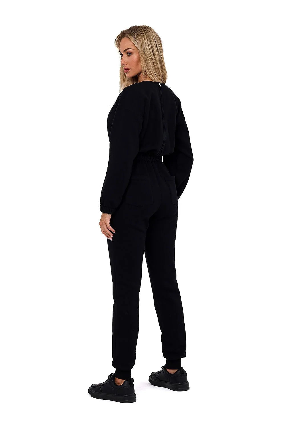 Combinaison Moe pour femmes manches longues zippée style décontracté moderne couleur noire taille ajustable