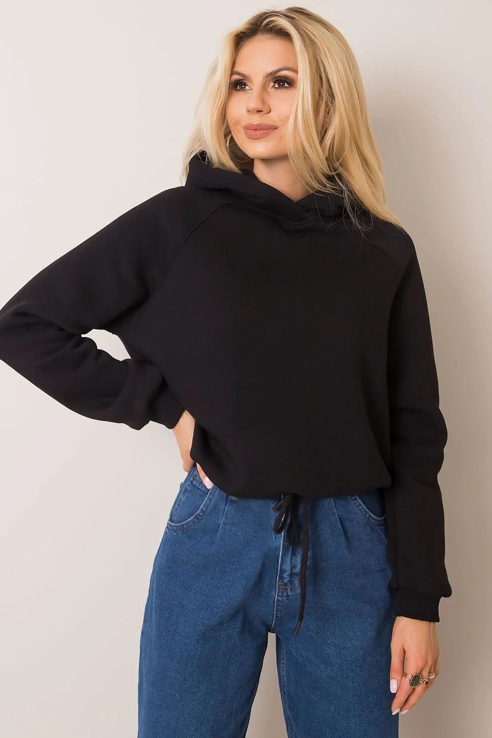 Sweatshirt à capuche femme coton élasthanne style épuré blanc cassé manches longues coupe ample
