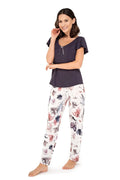 Pyjama deux pièces en viscose style floral confortable élégant pour femmes, parfait détente nocturne
