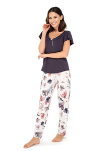 Pyjama deux pièces en viscose style floral confortable élégant pour femmes, parfait détente nocturne