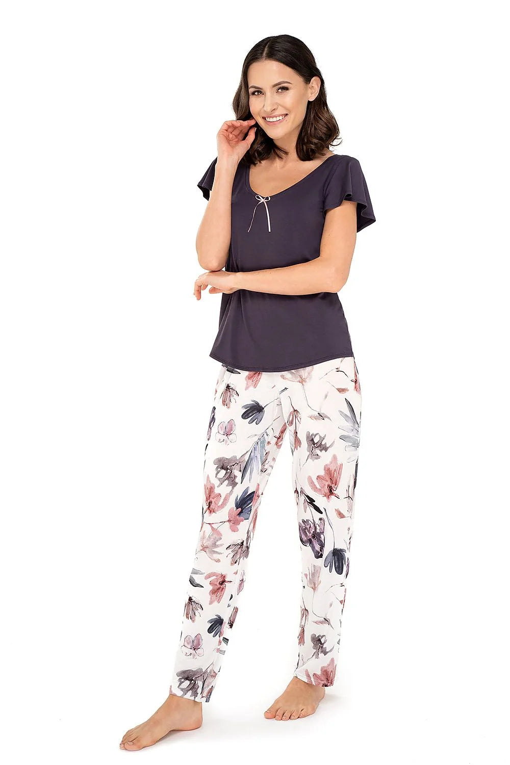 Pyjama deux pièces en viscose style floral confortable élégant pour femmes, parfait détente nocturne
