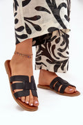sandales femme simili cuir mules plates talon plat brides larges entrelacées noires semelles rembourrées profilées minimalistes polyvalentes confortables élégantes estivales