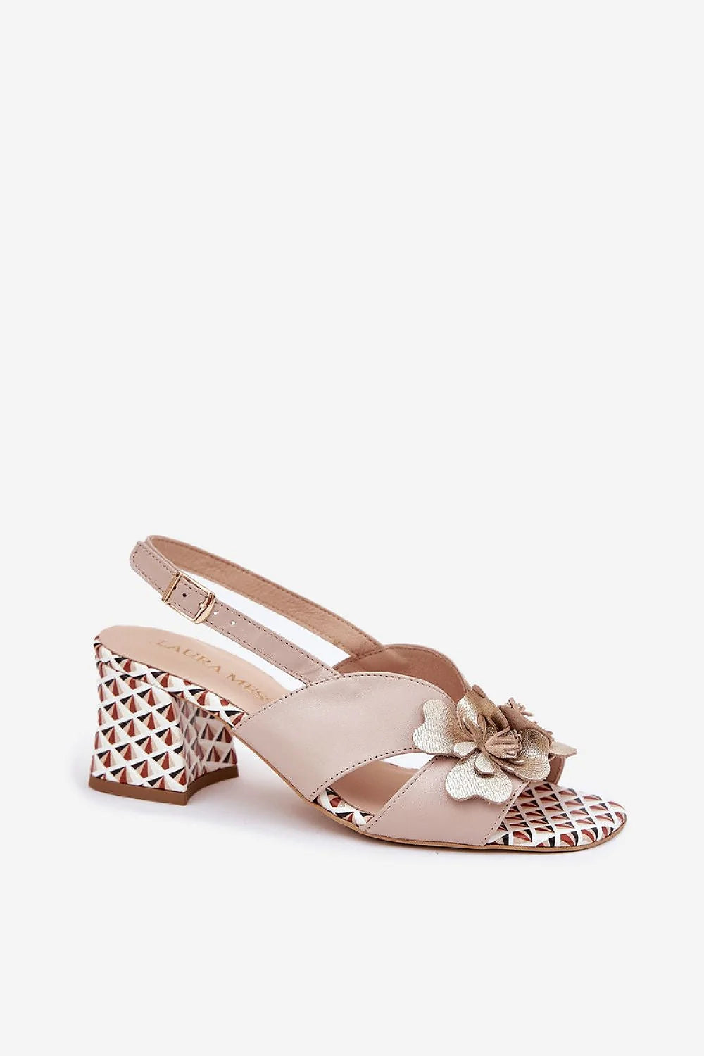 Sandales à talons Step in style édition limitée cuir naturel talon en colonne fleurs décoratives mariage réception femme