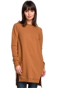 Sweat-shirt femme coton casual ample marron camel confortable manches longues style décontracté mode élégante