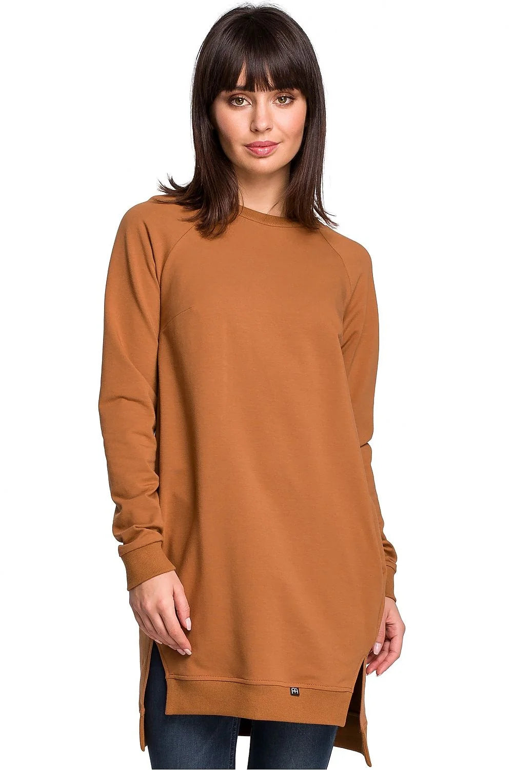 Sweat-shirt femme coton casual ample marron camel confortable manches longues style décontracté mode élégante