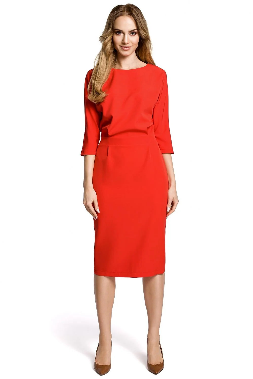 robe élégante polyvalente cintrée taille haute manches chauvesouris encolure bateau polyester élasthanne extensible fourreau maintien confort bureau soirée bleu marine