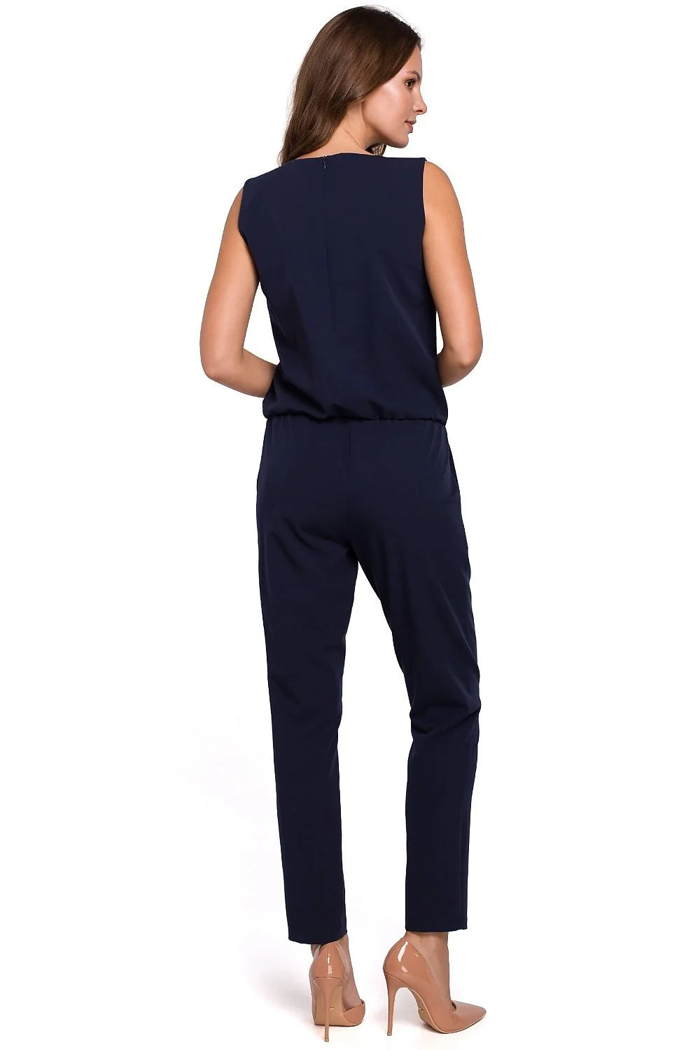 Combinaison élégante sans manches polyester moderne chic noir ajustée confortable avec poches pour femme