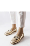 Mocassins élégants dorés pour femme, cuir haute qualité, design moderne, confortable, occasions diverses, style raffiné, durabilité, estivale, talon plat, détails métalliques, pierres décoratives, semelle synthétique, coupe ajustée, look sophistiqué