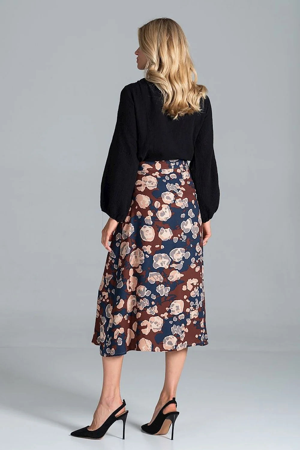 Chemisier Figl viscose fluide élégant manches longues motifs floraux abstraits pour occasions décontractées et formelles