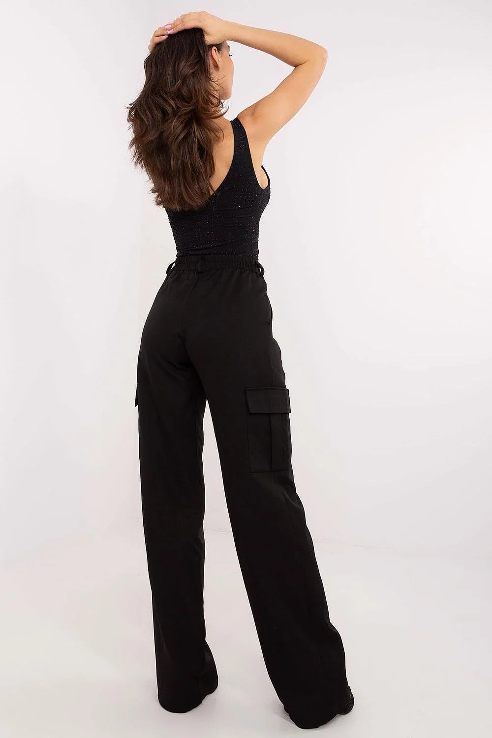 Ensemble chic femme haut débardeur tank glitteré pantalon taille haute large plissé noir occasion soirée événement