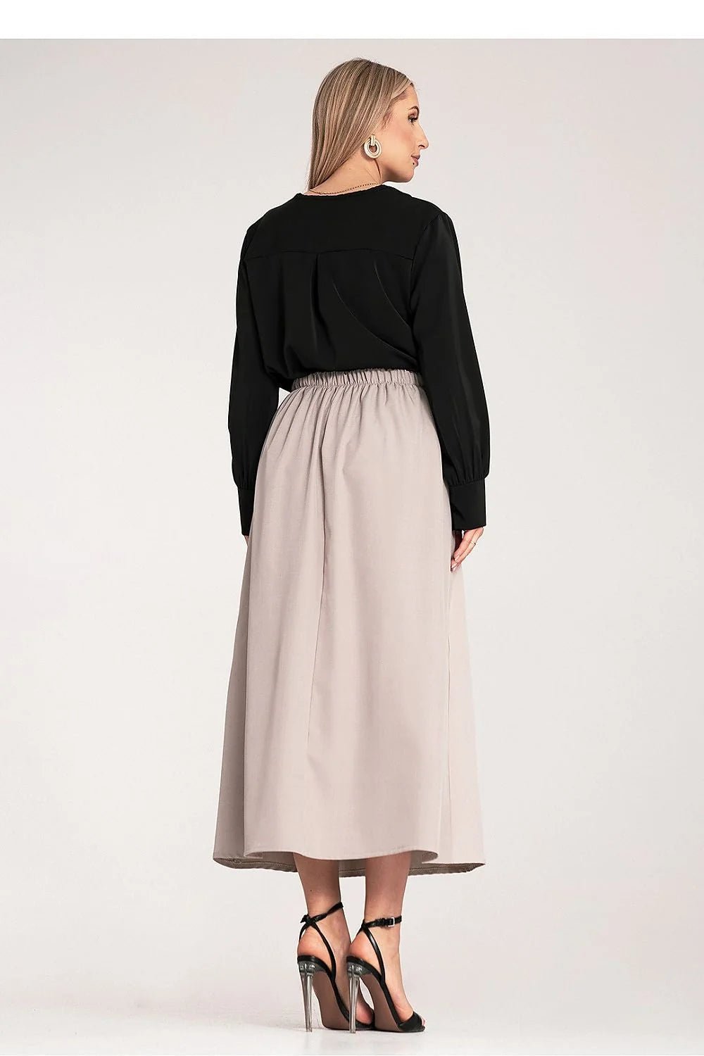 Jupe Figl élégante longue en polyester 95% élasthanne 5% avec plis subtils et bandes latérales stylées pour femmes