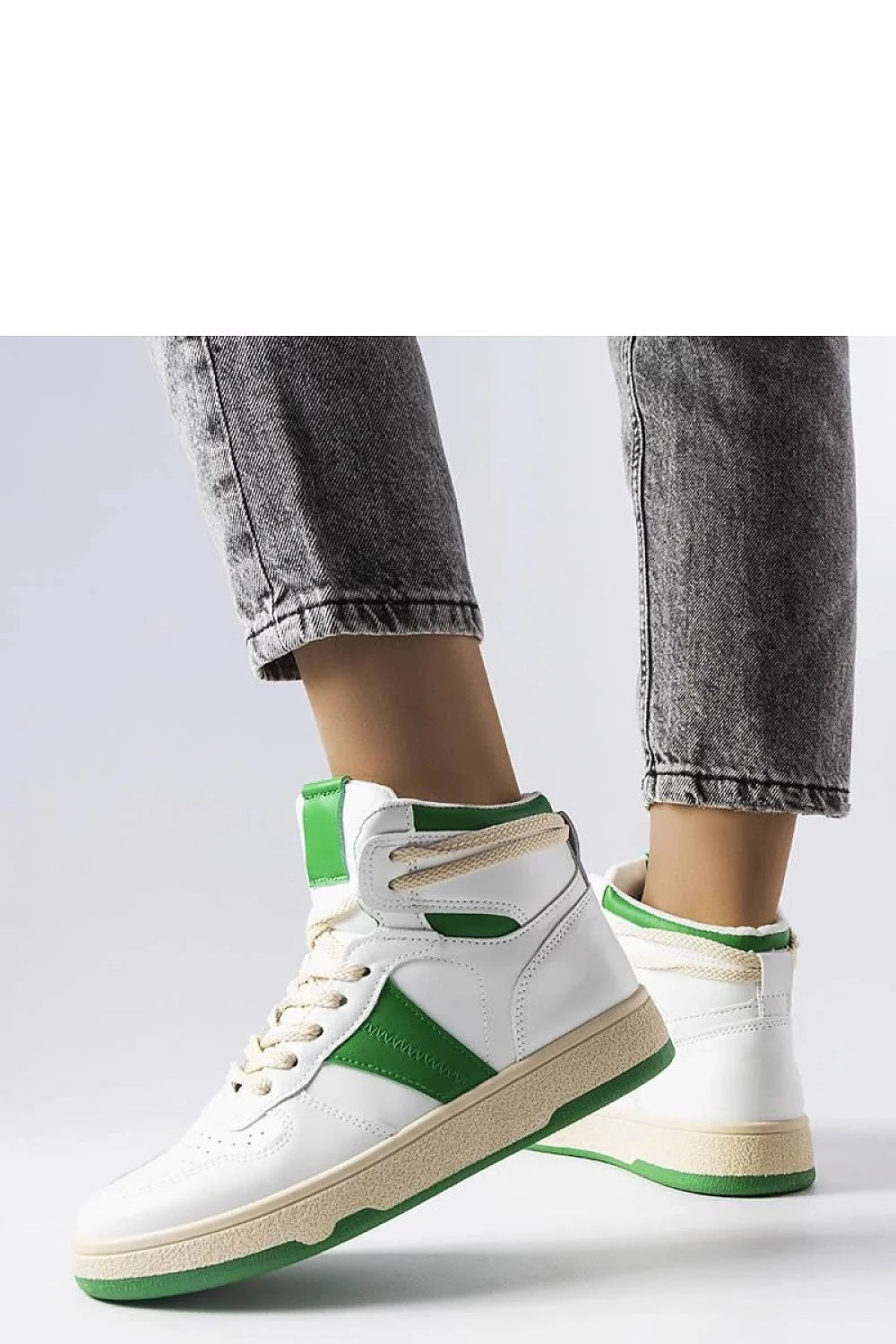 Baskets montantes femmes design moderne urbain style décontracté tige synthétique semelle caoutchouc vert blanc