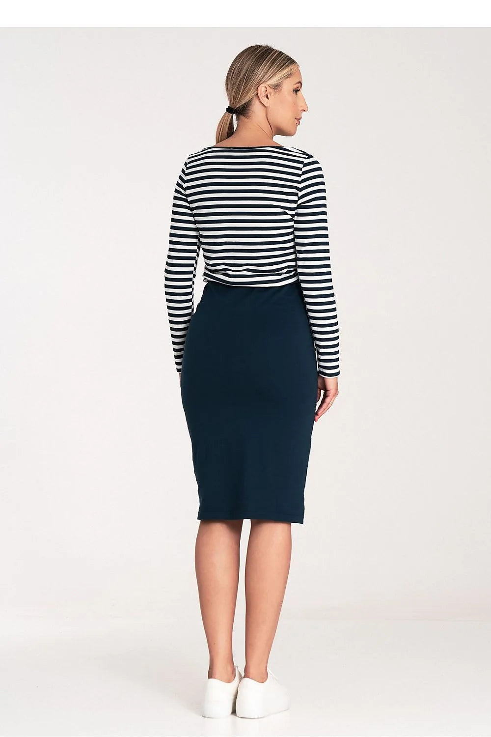 Robe de jour Figl robe deux pièces manches longues rayures coton elasthanne style maritime couleur bleu marine blanc femmes