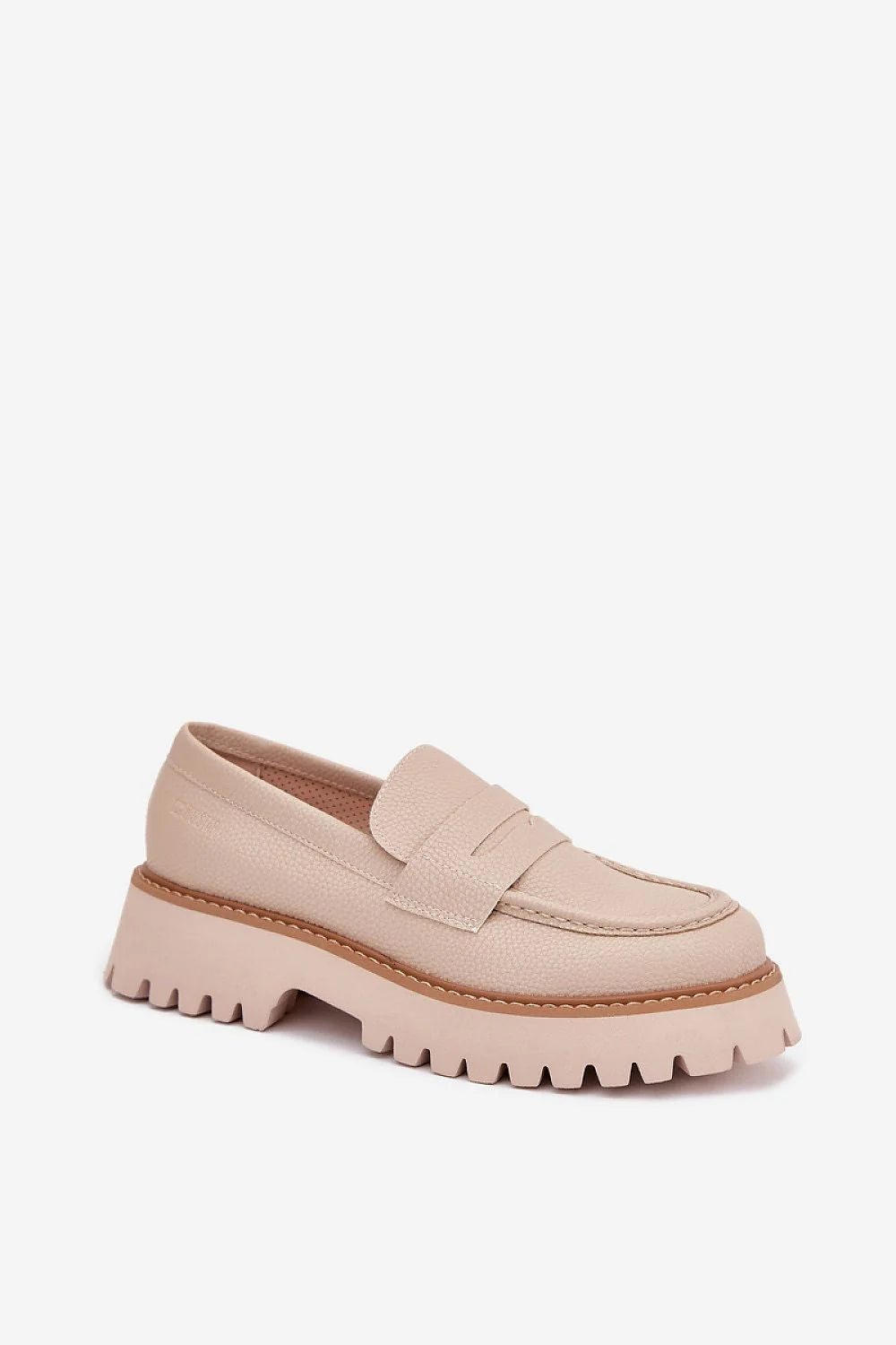 mocassins femme BigStar beige nude similicuir grainé texturé bride décorative semelle crantée crème surpiqûre contrastée bout rond slipon maintien confort