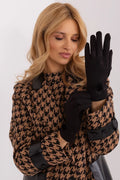 Gants élégants pour femmes en tissu lisse pompons poignets fleur brodée téléphone coton élasthanne polyester
