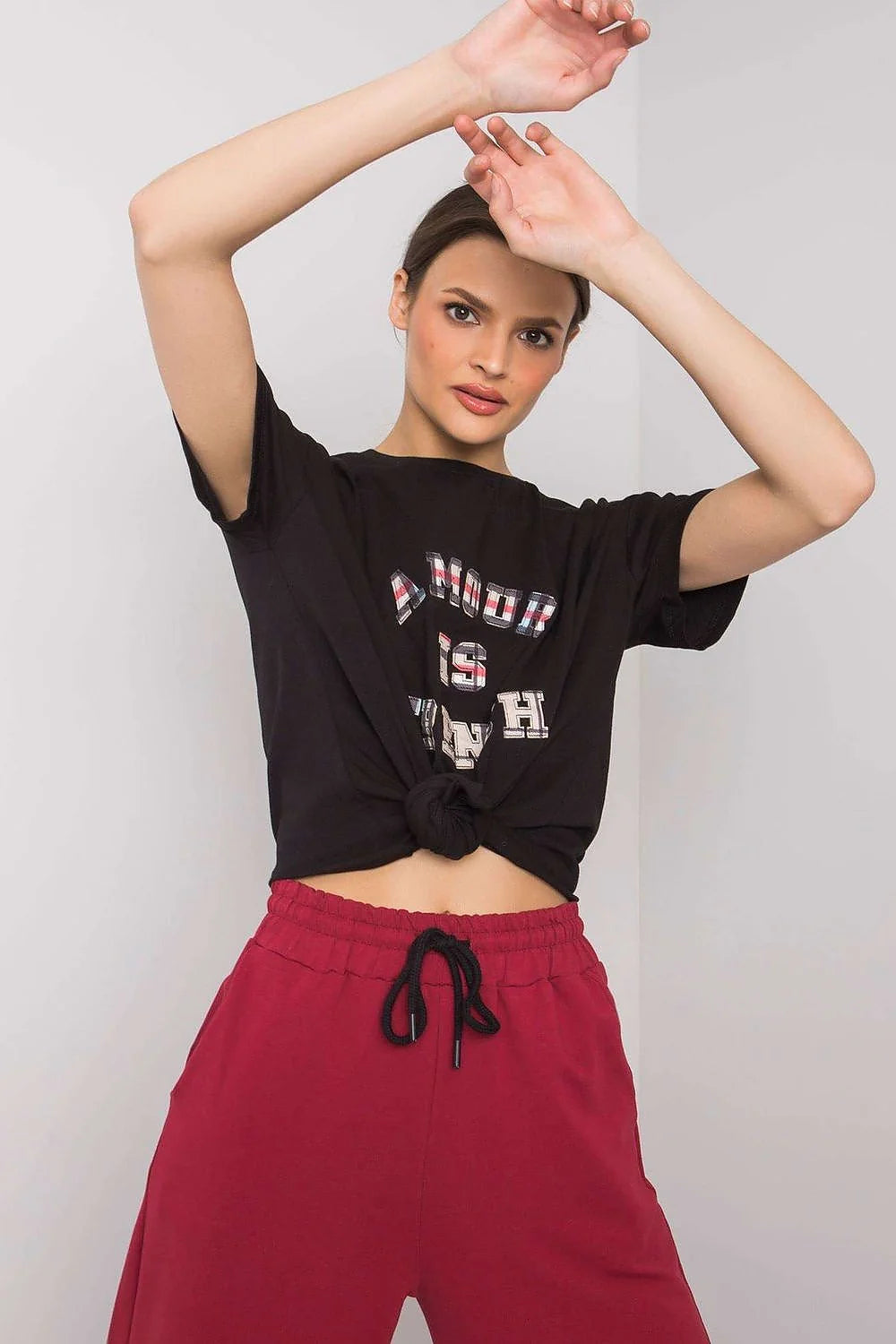 T-shirt femme Fancy coupe ample manches courtes encolure ronde imprimé décoratif coton 95% lycra 5% taille universelle longueur totale tour poitrine