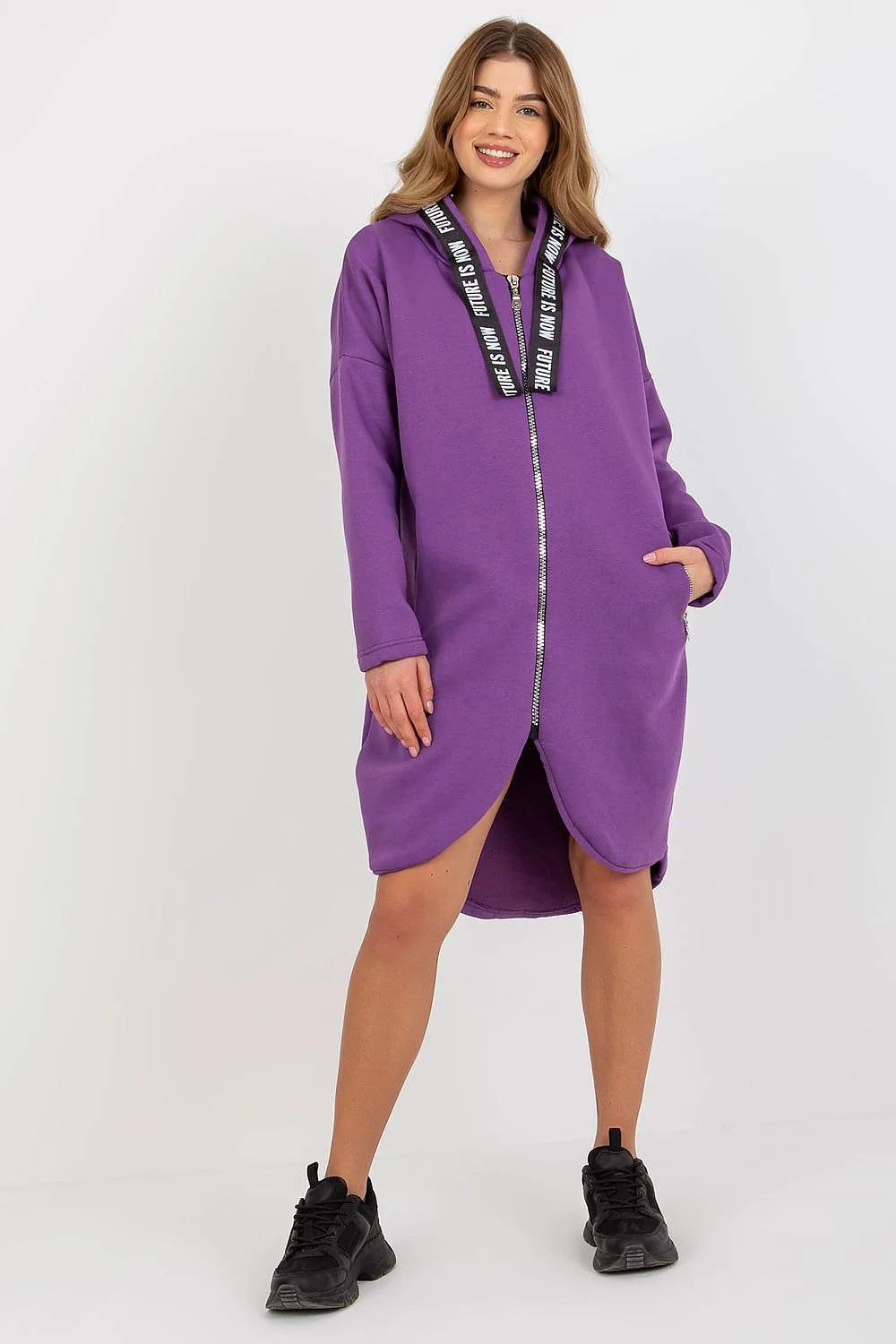 Manteau Femme Style Contemporain Urban Asymétrique Bleu Sarcelle Matière Confortable Coupe Amples Manches Longues Capuche Zippée Poches Latérales Zippées Occasions Daily Casual Chic