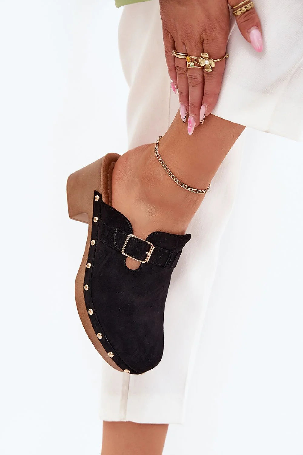 Clacquettes Step in Style Femme Suedé Écologique Talon Bloc Boucle Dorée Clous Décoratifs Confort Journée Occasions Diverses Tailles 36-40