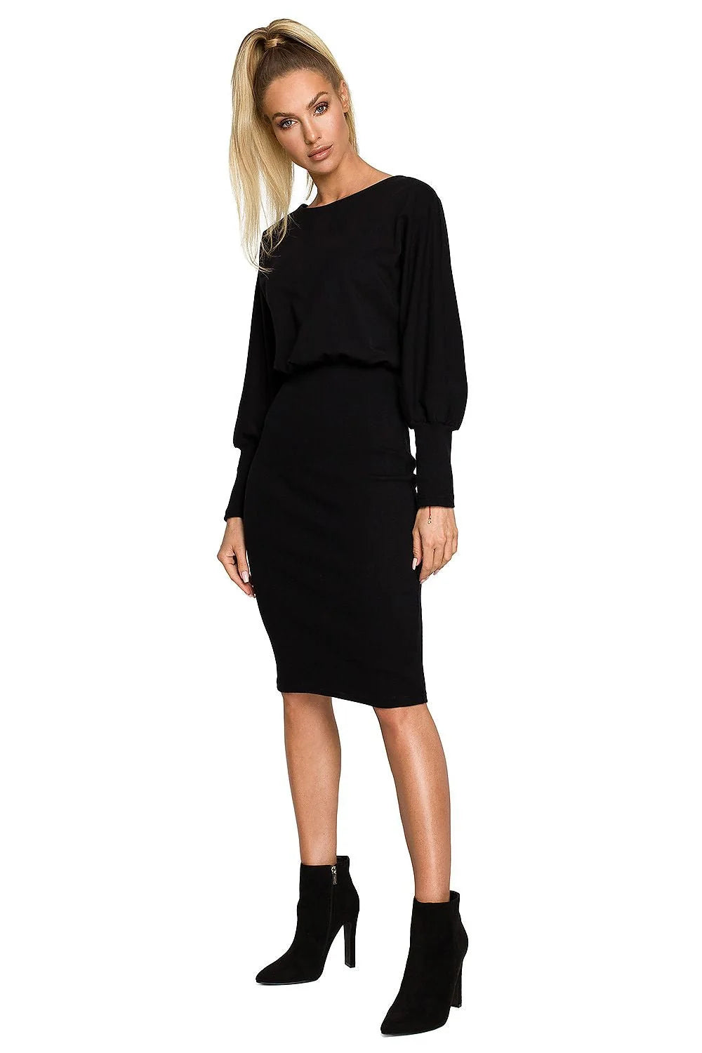 Robe élégante pour femme verte longue manches bouffantes taille ajustée coupe moderne matériau doux occasion formelle