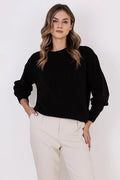 Pull femme MKM en acrylique et laine, noir, style sportif, coupe ample, motifs écossais, manches longues, col rond