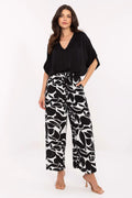 Pantalon femme Sublevel viscose aérée taille haute ceinture nouable imprimé graphique noir et blanc style décontracté élégant