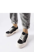 Baskets classiques contemporaines femme tissu noir lacets blancs semelle épaisse texture relief urban casual été