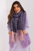 Écharpe longue motif géométrique bleu marine rose pastel automne hiver polyester résistant châle franges larges femme