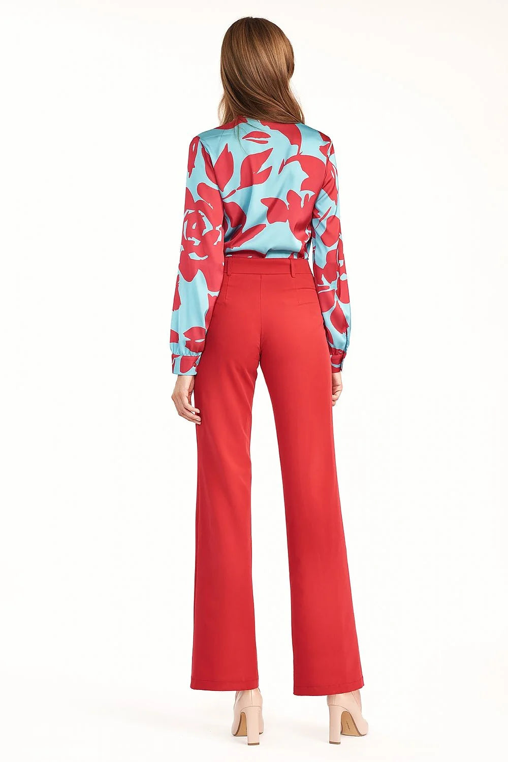 Pantalon femme taille haute rouge corail jambes larges chic élégant bureau confort tendance